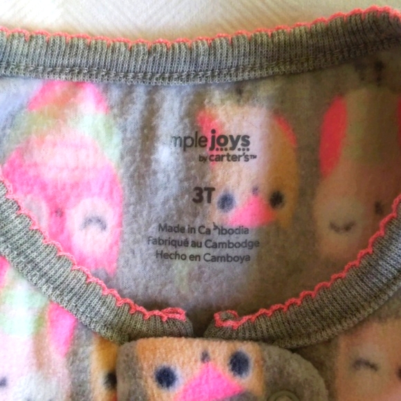 simple joys gray owl fleece zipper footie sleeper pajamas 3T toddler girls - Picture 2 of 5